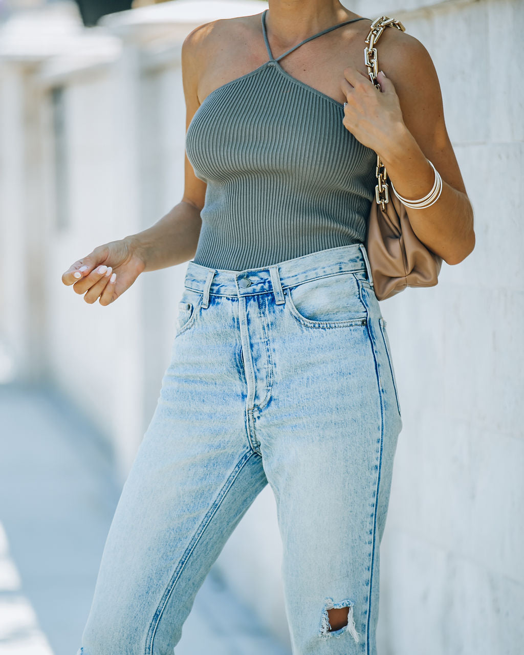 Slick Ribbed Halter Crop Top - Vintage Olive - FINAL SALE Ins Street