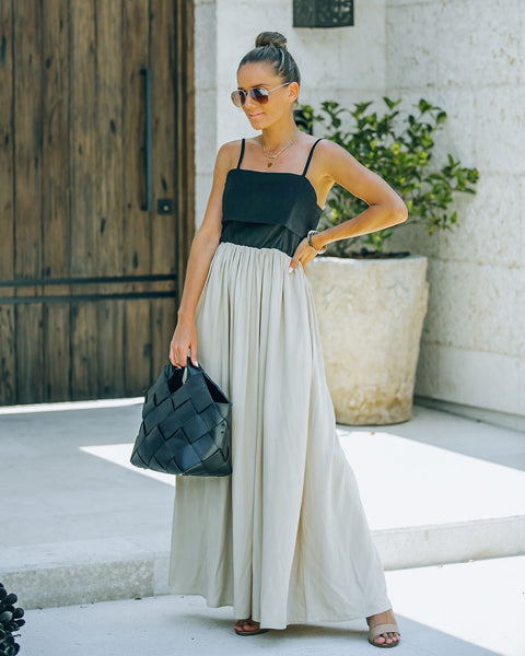 Marcellus Pocketed Colorblock Maxi Dress - Black Nude - FINAL SALE ...