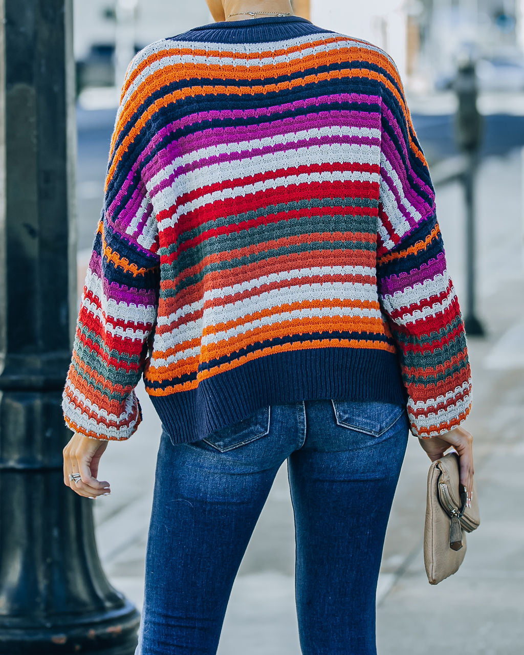 Kolston Striped Cotton Blend Sweater - Navy Combo - FINAL SALE Ins Street