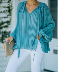 Nightfall Pleated Balloon Sleeve Blouse - Blue Ins Street