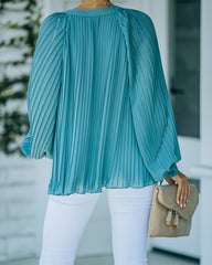 Nightfall Pleated Balloon Sleeve Blouse - Blue Ins Street