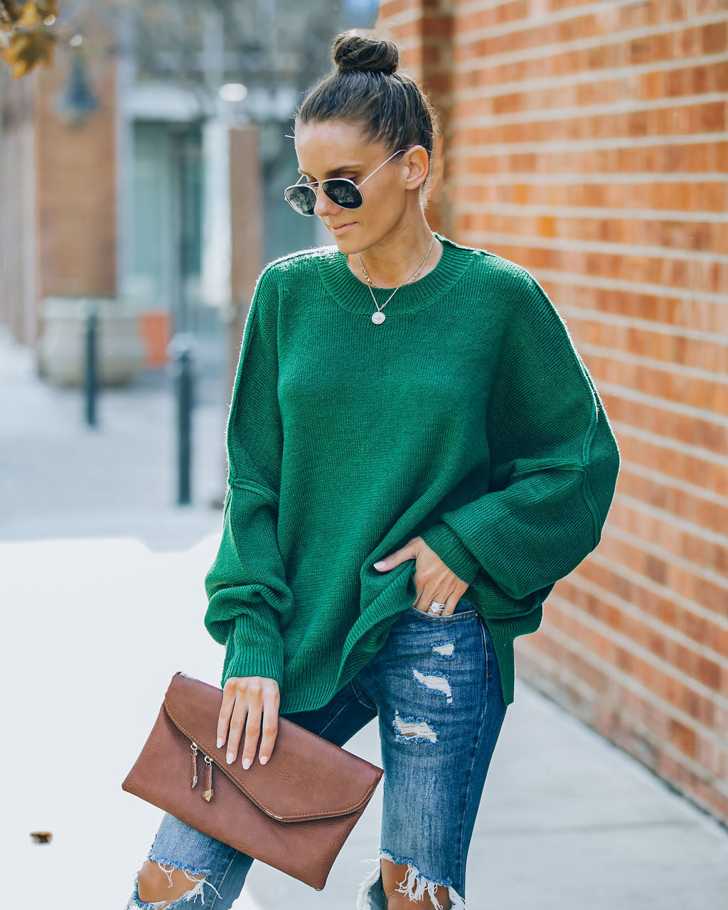 Dariel Relaxed Knit Sweater - Hunter Green - FINAL SALE NEWB-001