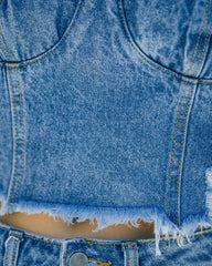 Cyra Distressed Denim Bustier Top - Denim Blue - FINAL SALE MUST-001