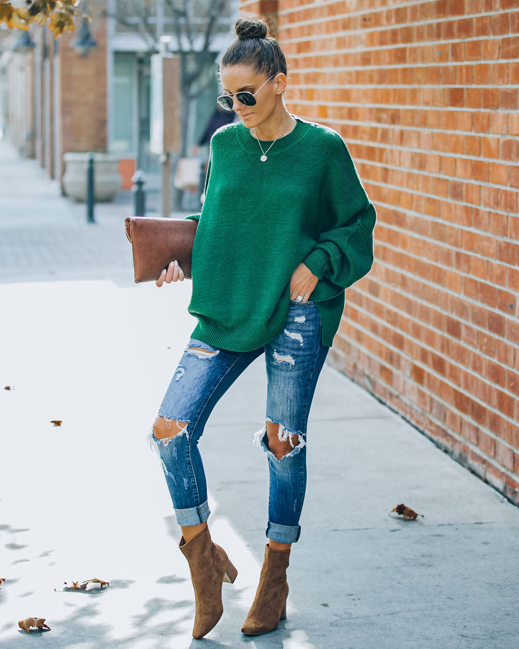 Dariel Relaxed Knit Sweater - Hunter Green - FINAL SALE NEWB-001