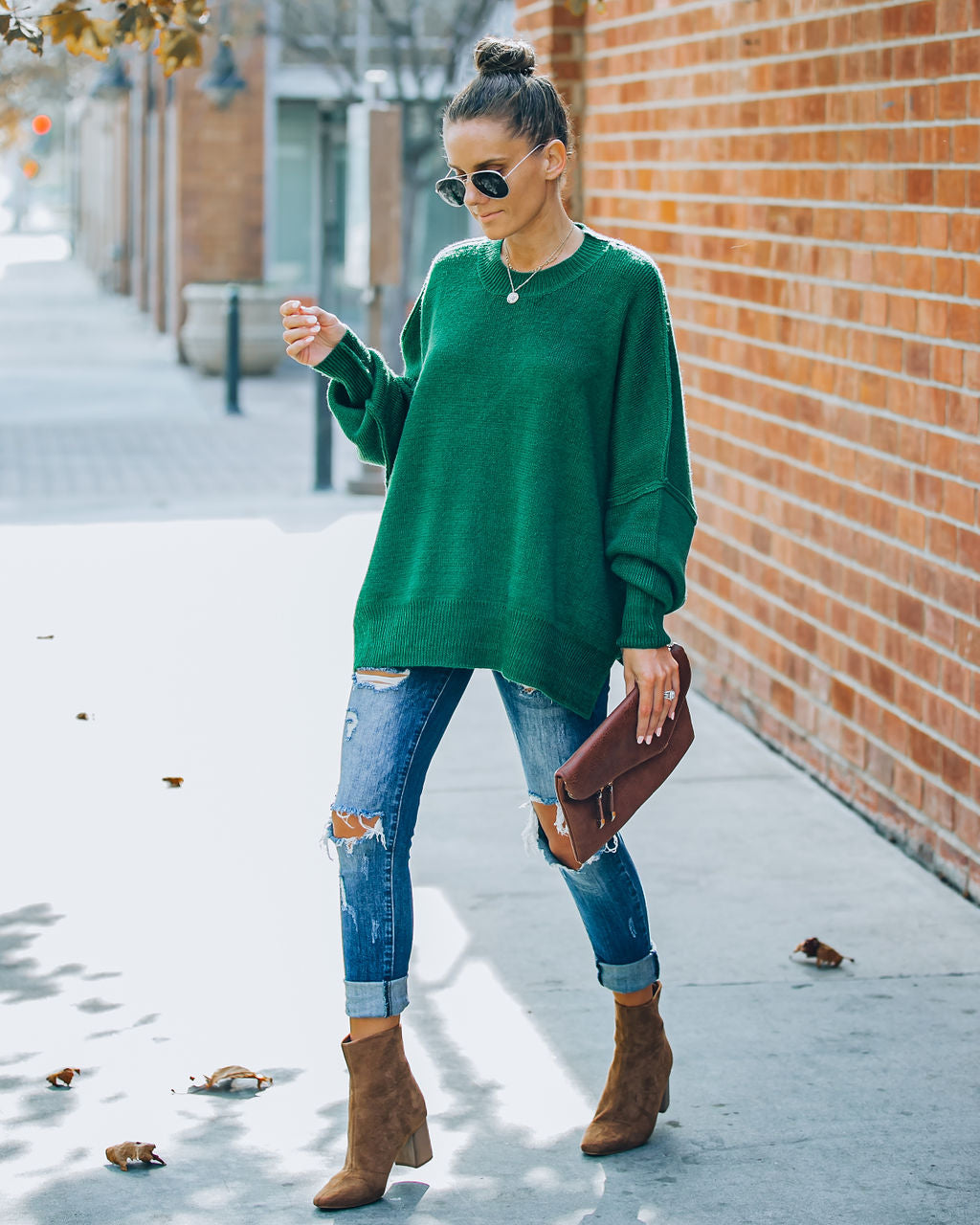 Dariel Relaxed Knit Sweater - Hunter Green - FINAL SALE NEWB-001