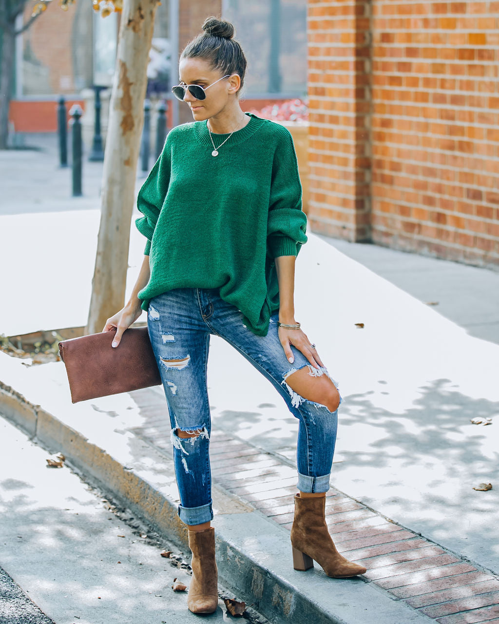 Dariel Relaxed Knit Sweater - Hunter Green - FINAL SALE NEWB-001