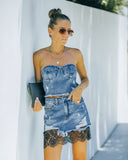 Cyra Distressed Denim Lace Mini Skirt - Denim Blue - FINAL SALE MUST-001