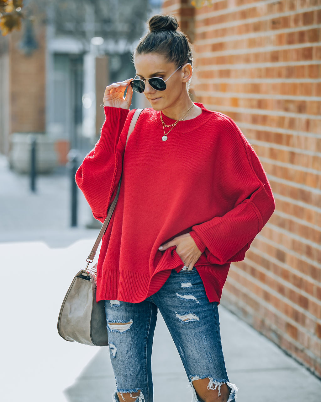 Dariel Relaxed Knit Sweater - Red - FINAL SALE NEWB-001