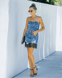 Cyra Distressed Denim Lace Mini Skirt - Denim Blue - FINAL SALE MUST-001