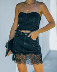 Cyra Distressed Denim Bustier Top - Black - FINAL SALE MUST-001