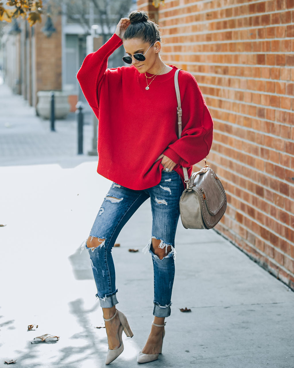 Dariel Relaxed Knit Sweater - Red - FINAL SALE NEWB-001