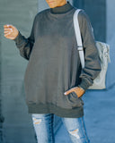 Lorina Cotton Pocketed Mock Neck Sweatshirt - Charcoal Ins Street