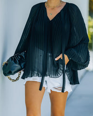 Nightfall Pleated Balloon Sleeve Blouse - Black Ins Street