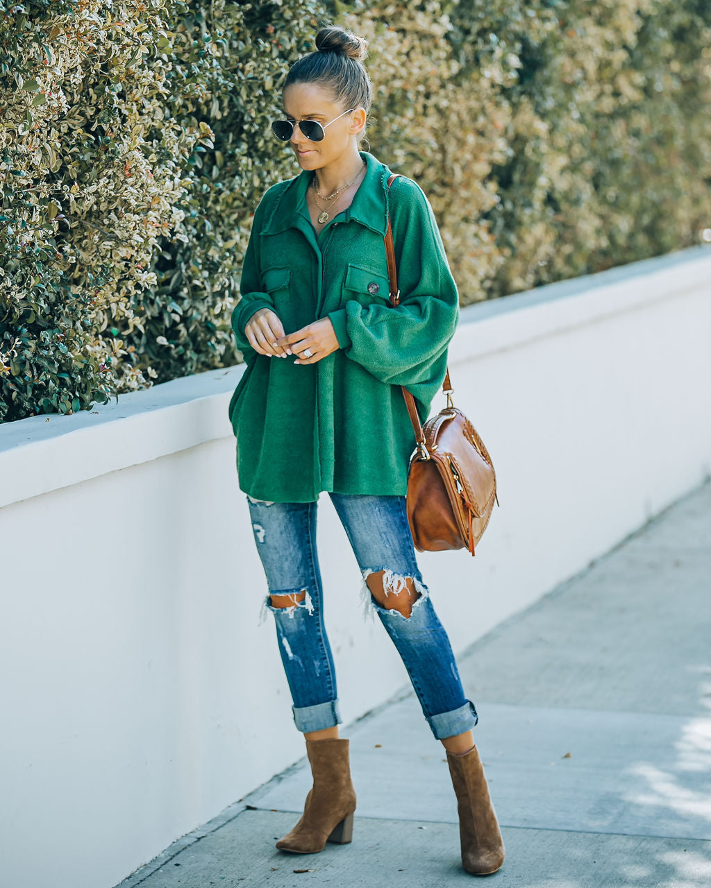 Kiandra Cotton French Terry Henley Top - Hunter Green - FINAL SALE Ins Street