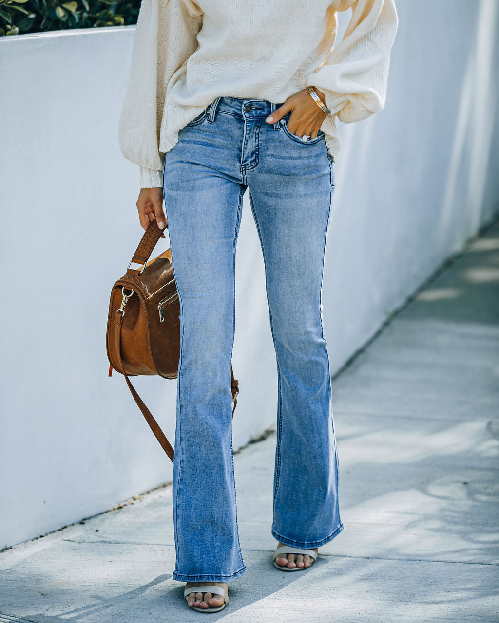 Flip Side Mid Rise Bell Bottom Denim Pants Ins Street