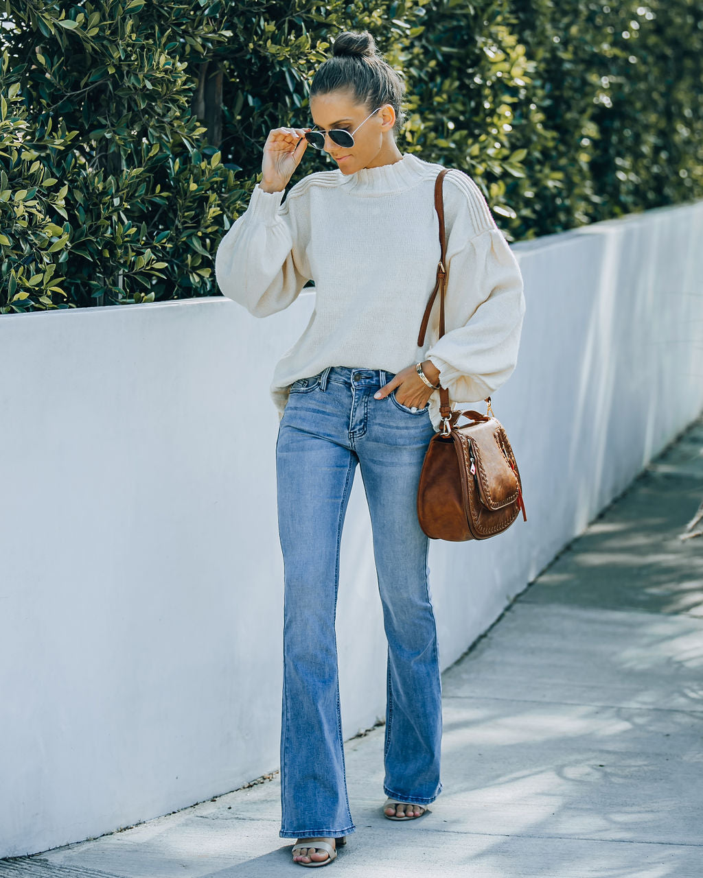 Flip Side Mid Rise Bell Bottom Denim Pants Ins Street