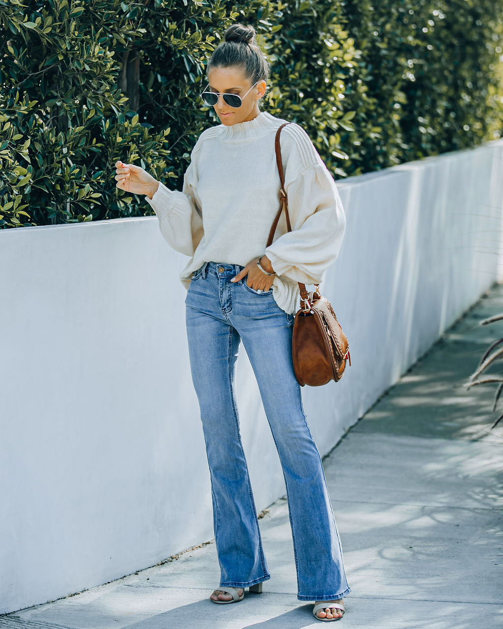 Flip Side Mid Rise Bell Bottom Denim Pants Ins Street