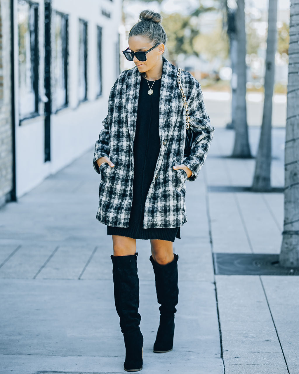 Berlin Pocketed Shimmer Plaid Coat - Black - FINAL SALE InsStreet