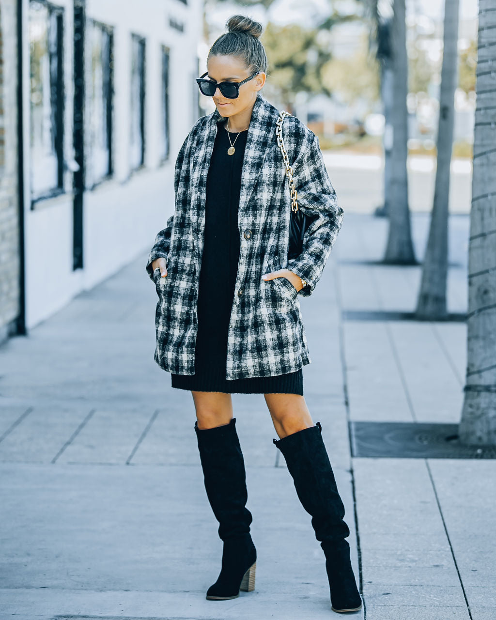 Berlin Pocketed Shimmer Plaid Coat - Black - FINAL SALE InsStreet