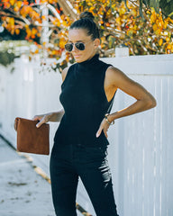 Monty Cotton Sleeveless Turtleneck Top - Black Ins Street