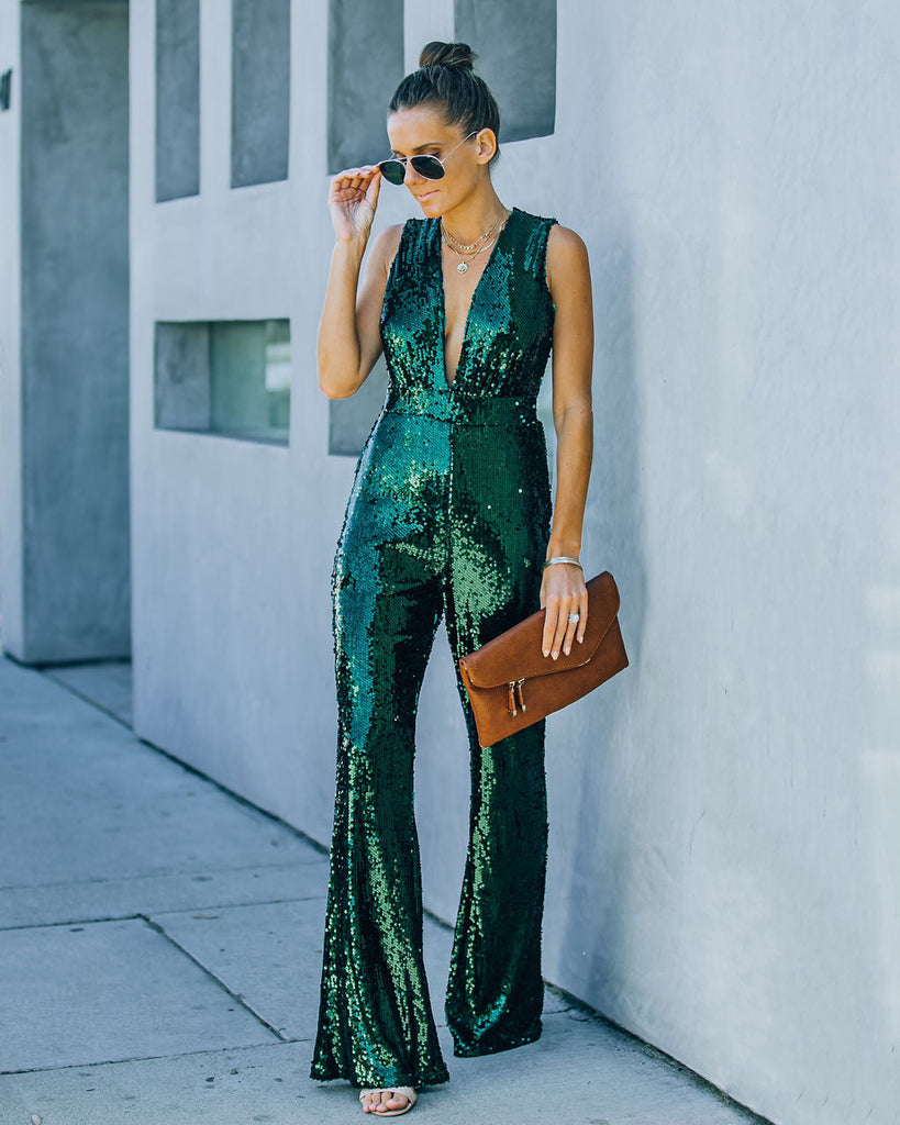 Dancing On Air Sequin Jumpsuit - Forest Green – InsStreet