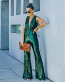 Dancing On Air Sequin Jumpsuit - Forest Green