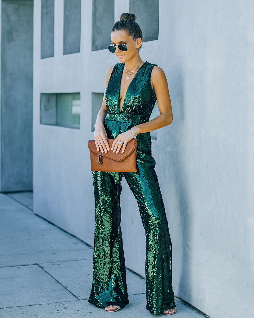 Dancing On Air Sequin Jumpsuit - Forest Green – InsStreet