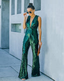 Dancing On Air Sequin Jumpsuit - Forest Green ON T-001