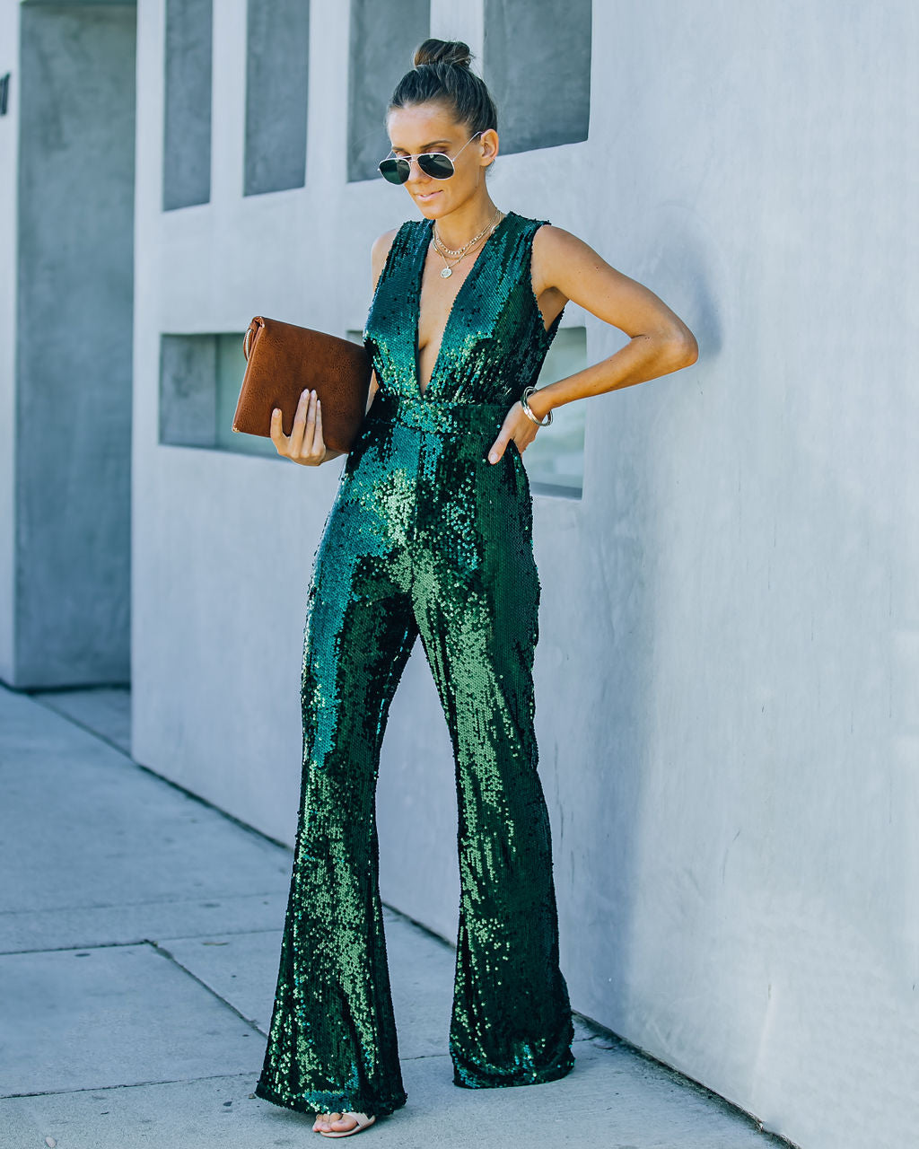 Dancing On Air Sequin Jumpsuit - Forest Green ON T-001