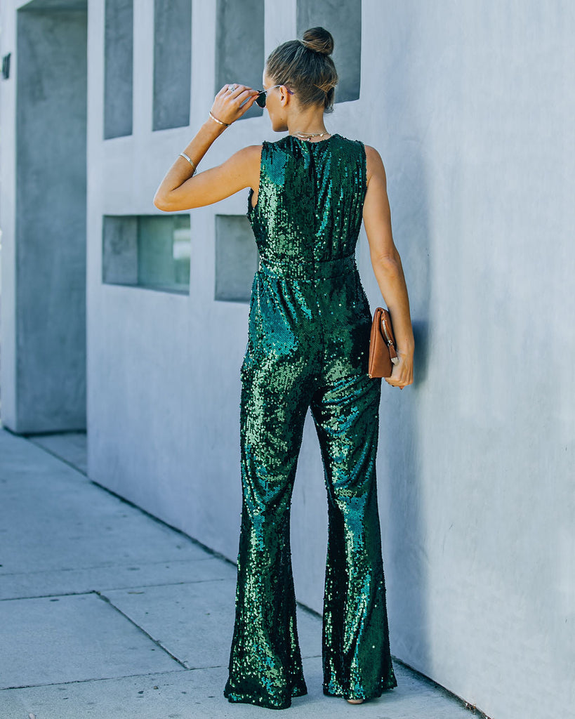 Dancing On Air Sequin Jumpsuit - Forest Green – InsStreet