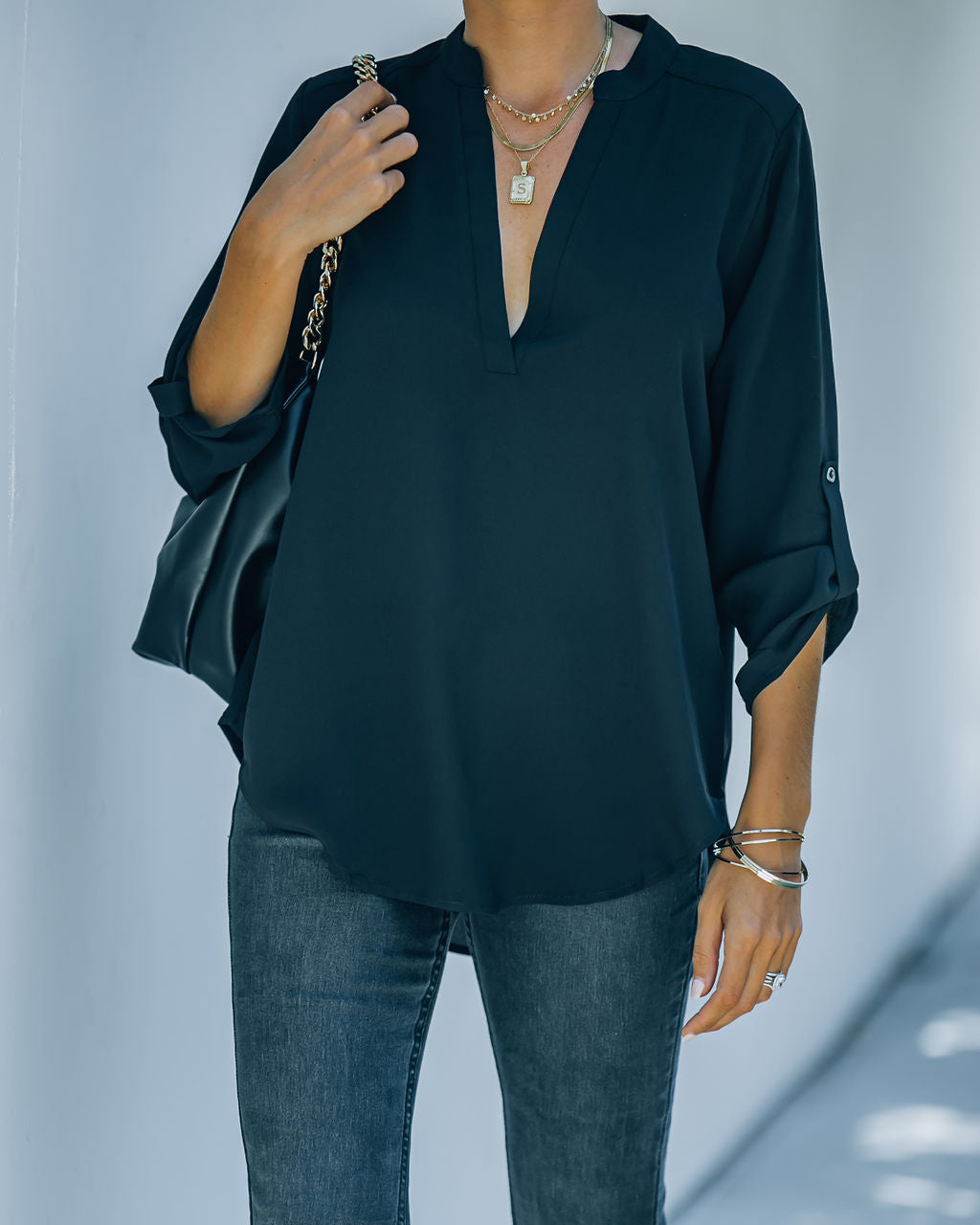 Split The Tab Blouse - New Black - FINAL SALE Ins Street