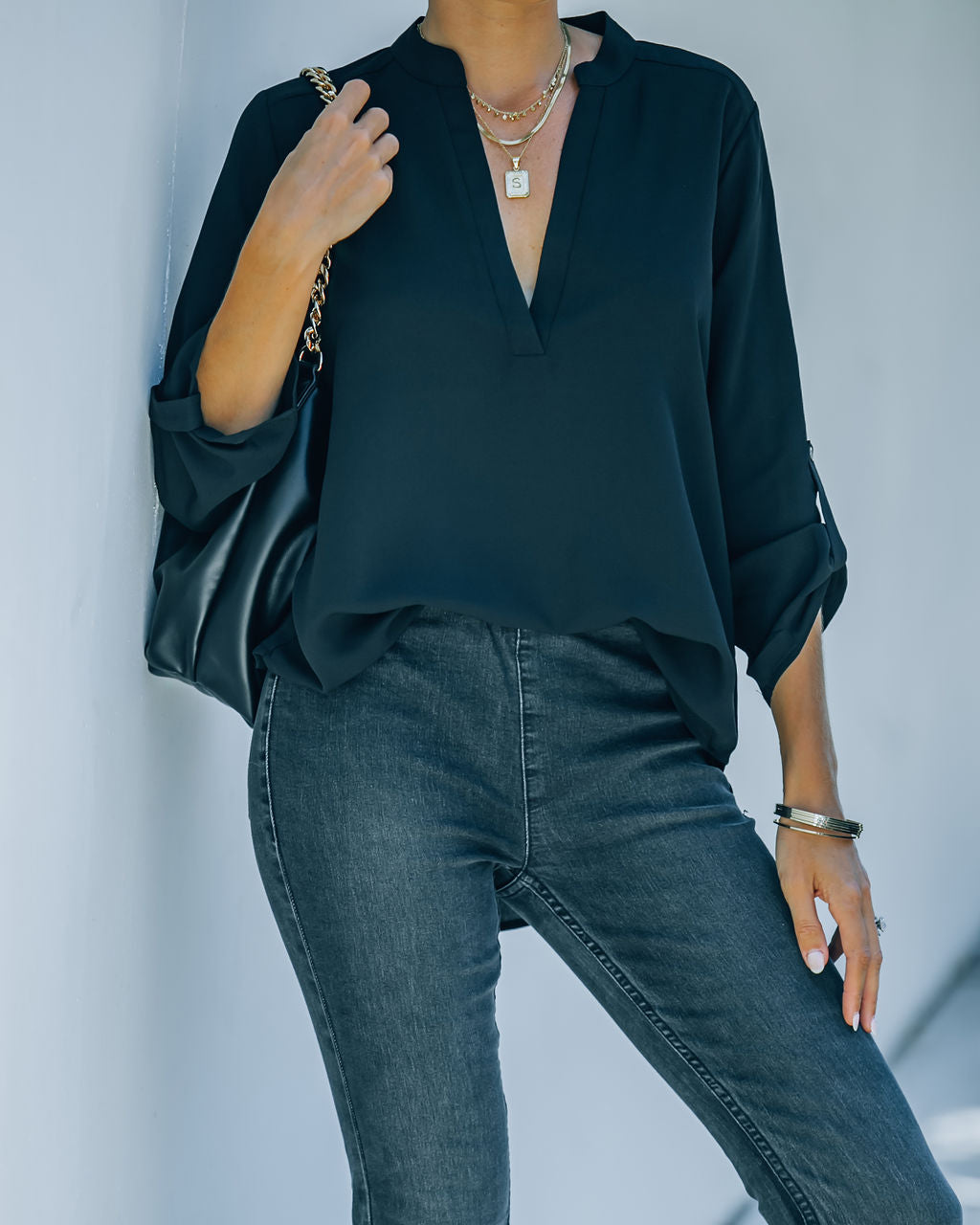 Split The Tab Blouse - New Black - FINAL SALE Ins Street