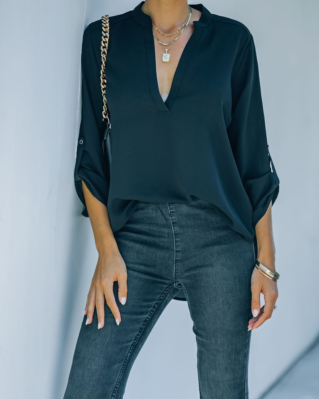 Split The Tab Blouse - New Black - FINAL SALE Ins Street