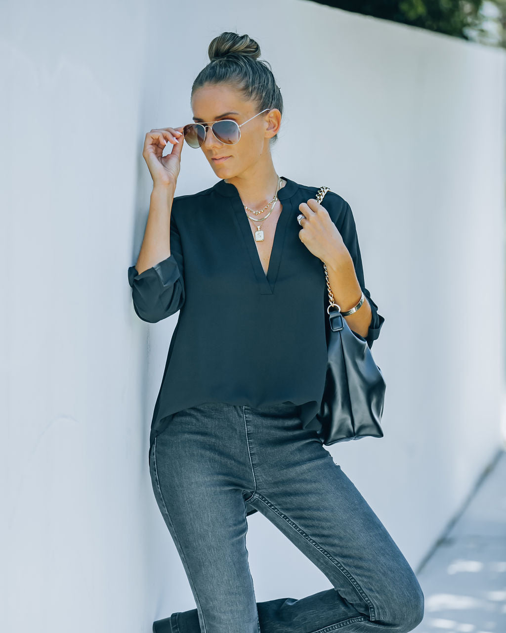 Split The Tab Blouse - New Black - FINAL SALE Ins Street