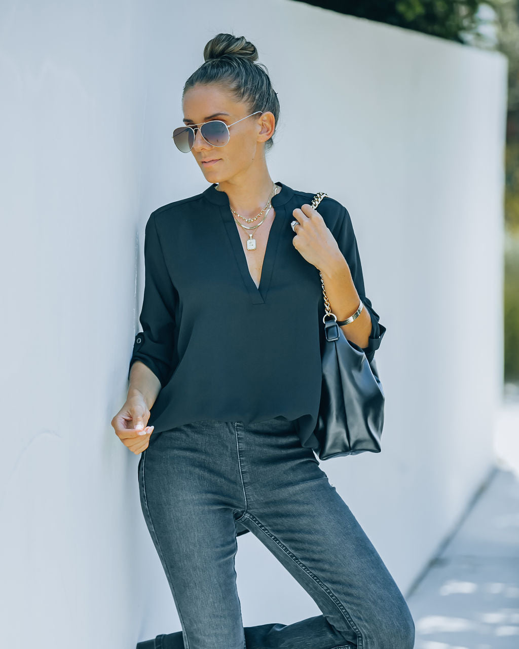 Split The Tab Blouse - New Black - FINAL SALE Ins Street