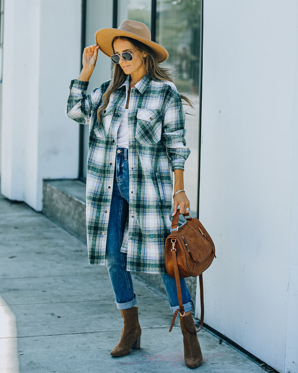 Maxine Pocketed Button Down Plaid Jacket - Green Ins Street