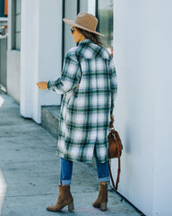 Maxine Pocketed Button Down Plaid Jacket - Green Ins Street