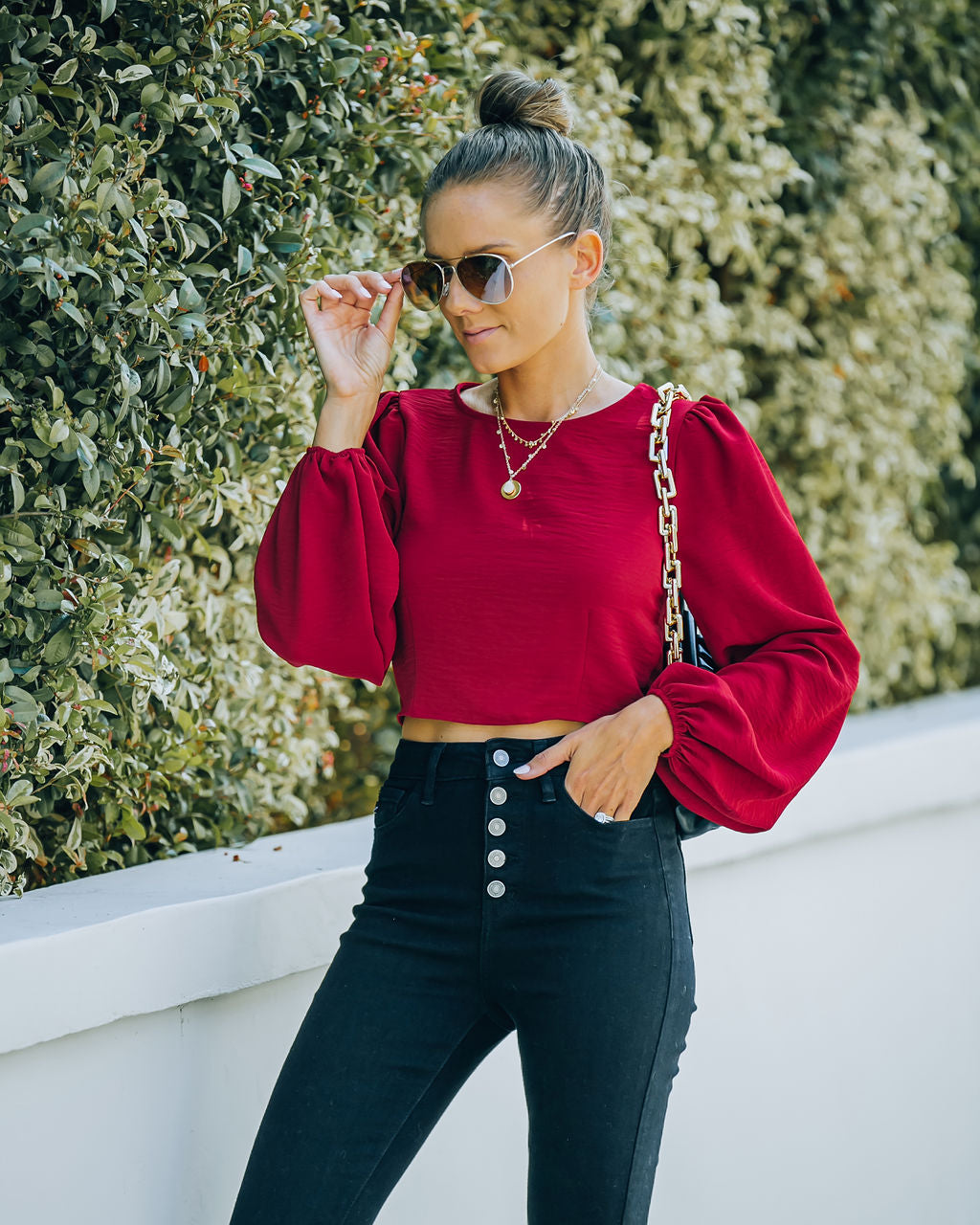 Joyce Billowed Sleeve Crop Blouse - Port - FINAL SALE Ins Street