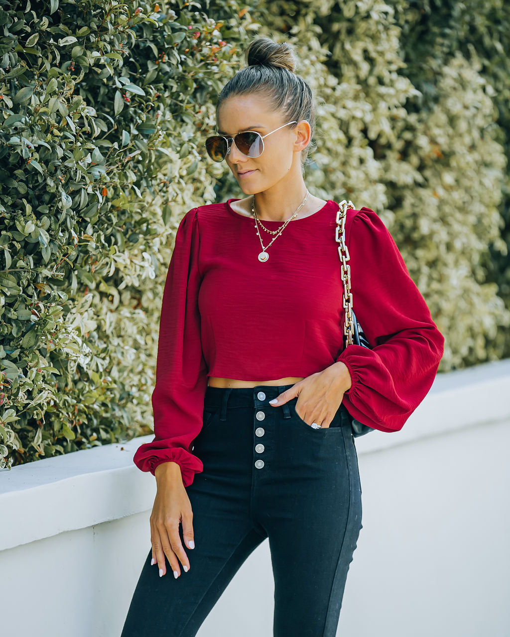 Joyce Billowed Sleeve Crop Blouse - Port - FINAL SALE Ins Street