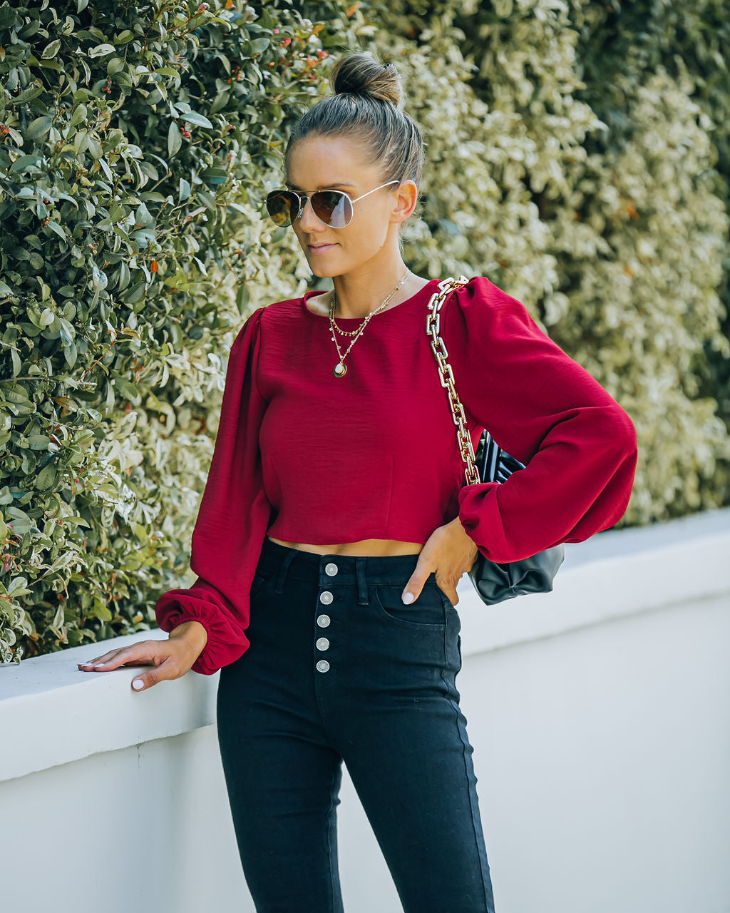 Joyce Billowed Sleeve Crop Blouse - Port - FINAL SALE Ins Street