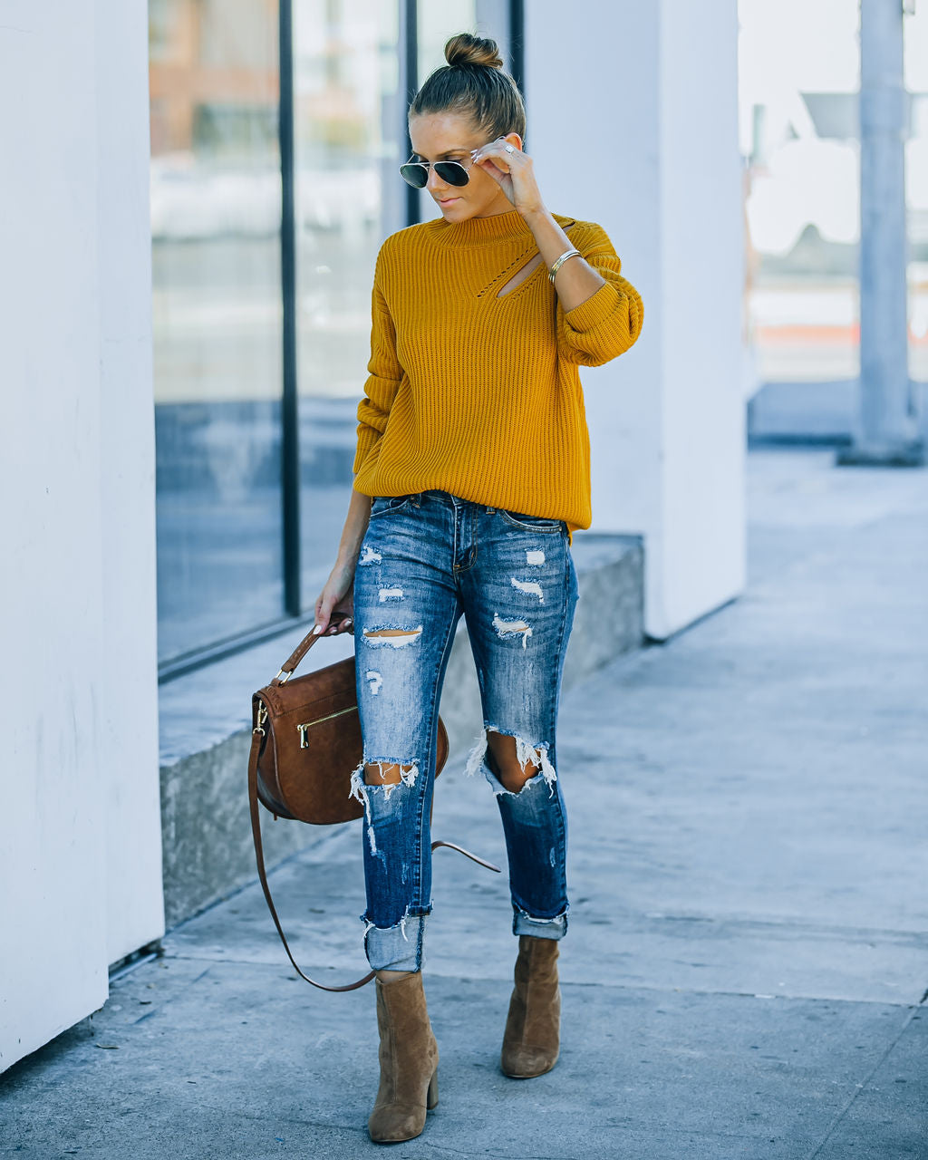 Wildest Dreams Knit Cutout Sweater - Mustard Ins Street