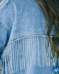 Meza Rhinestone Fringe Crop Denim Jacket Ins Street