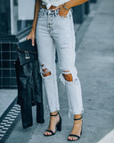 Bria High Rise Distressed Mom Jeans - Washed Grey Ins Street