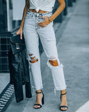 Bria High Rise Distressed Mom Jeans - Washed Grey Ins Street