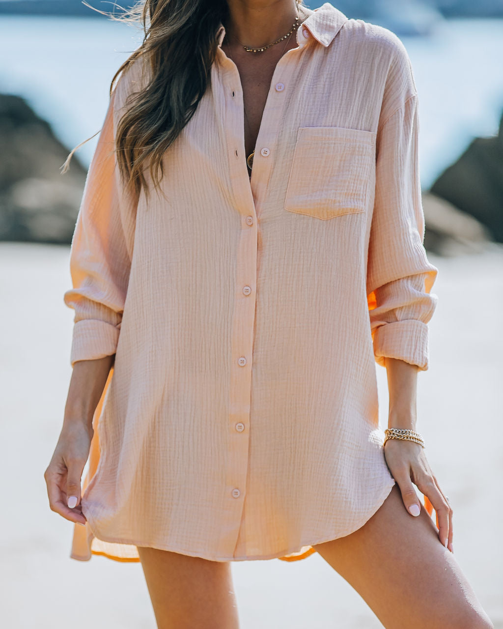 Dane Cotton Button Down Shirt - Peach FORE-001