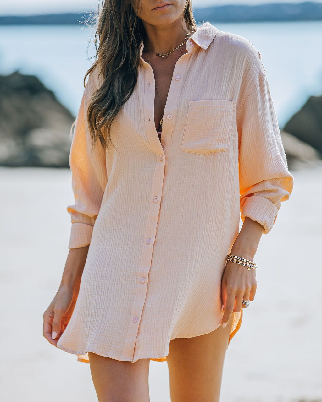 Dane Cotton Button Down Shirt - Peach FORE-001