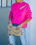 Wildest Dreams Knit Cutout Sweater - Bright Pink Ins Street
