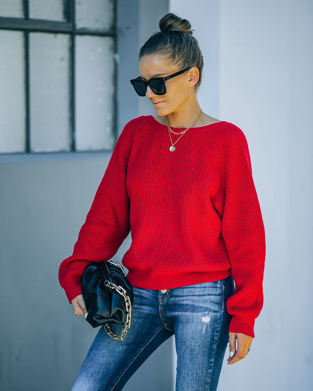 Bryar Drape Back Knit Sweater - Deep Red - FINAL SALE Ins Street