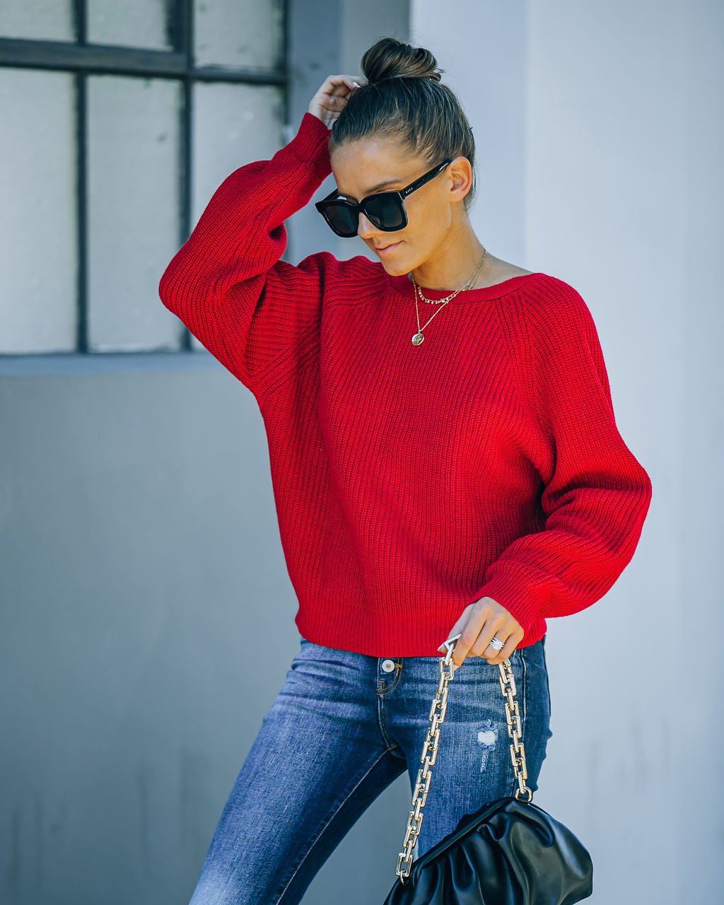 Bryar Drape Back Knit Sweater - Deep Red - FINAL SALE Ins Street