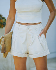 Alamo Cotton High Rise Pleated Shorts - Cream Mable Inc